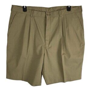 Edwards Mens Shorts Size 42 Khaki Chino 7" Inseam Casual Pleated Bottoms